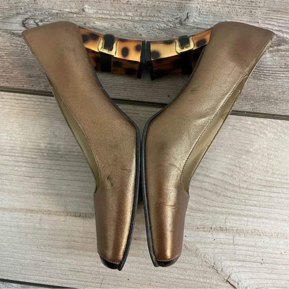 Vintage‎ Leather Heels Women’s 7.5 Square Toe Leopard Print Block